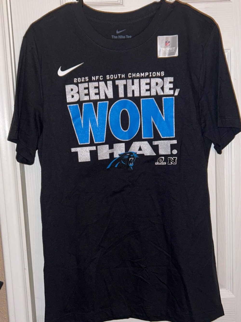 Nike Carolina Panthers "Been There, Won That" Black Tee NEW MENS SMALL